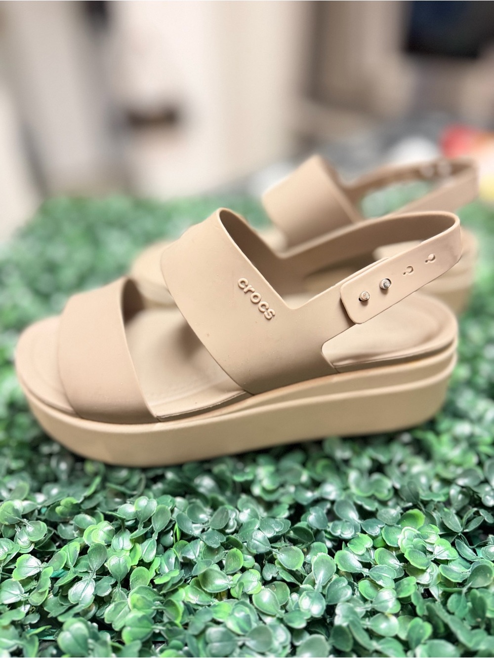 CROCS Women's Platform Slingback Sandal in Beige